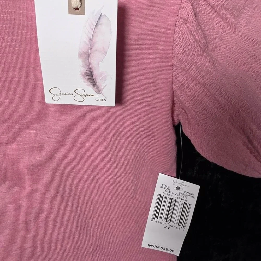 Jessica Simpson Girls Pink Slub Knit Puff Sleeve Top 2T NWT BB092JS
